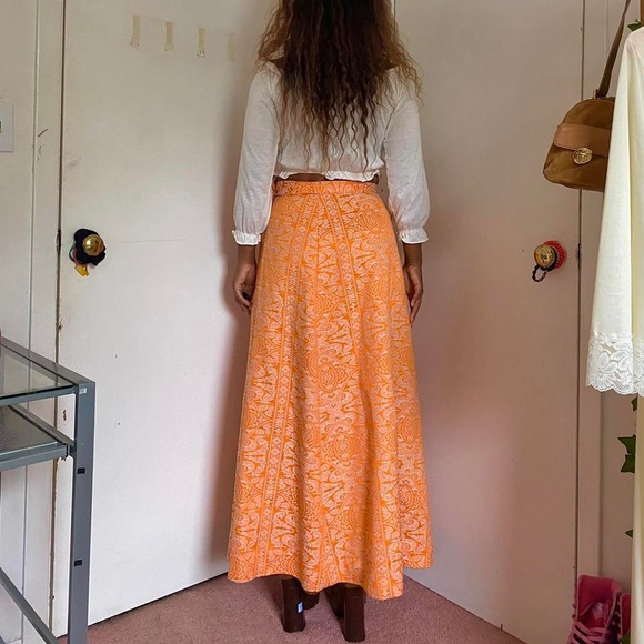 Handmade Orange Tribal Maxi Wrap Skirt 🍊 - Picture 4 of 5